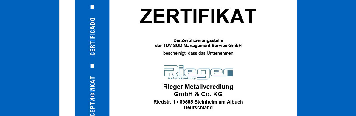 Rieger Metallveredlung News – 17. May 2017 – Environmental analysis acc. DIN ISO 14001: 2015